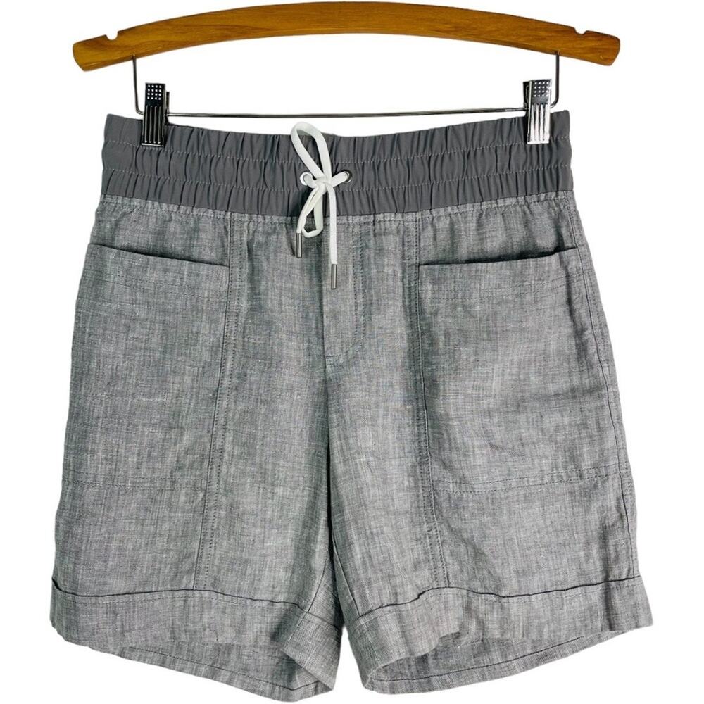 Athleta gray linen cargo preppy coastal Bermuda shorts 2